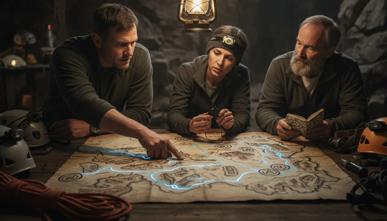 Map showing connected network of grottos across regions with NSS coordination